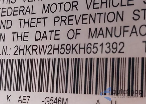 2019 Honda Cr-V Ex из США, поврежденный, VIN 2HKRW2H59KH651392